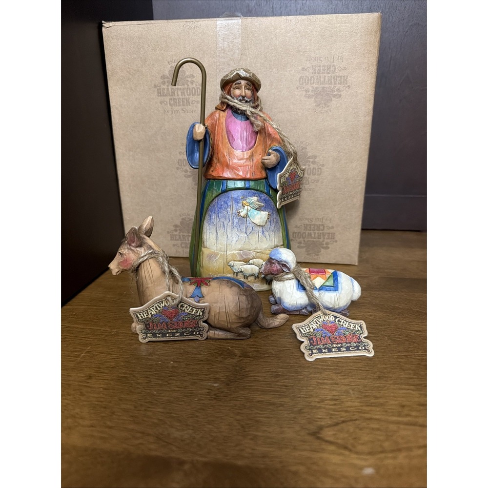 Jim Shore 2003 Let Earth Receive Her King Shepherd Donkey Sheep Nativity 113257